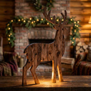 Figura de Reno de Madera Hecha a Mano, Decoración Navideña Rústica para Exteriores, Escultura de Animal, Soporte para Suelo, Paquete Individual - Product Image 3
