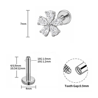 ASTM F136 Implantatqualität Titan 18K Vergoldet Blumen-Design Innengewinde Labret Helix Tragus Lippenpiercing Zirkon Hochzeit