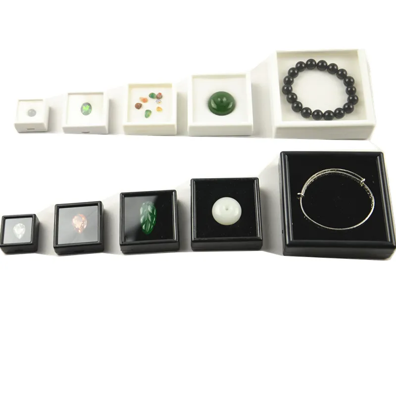 Glass cover square double-layer memory cotton acrylic color treasure ring face box transparent display gemstone box display