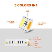 Bande LED 12V 24V RGB CCT 5 couleurs en 1 puce SMD 5050 60 96 LEDs par mètre ruban flexible pour la décoration de la maison IP20