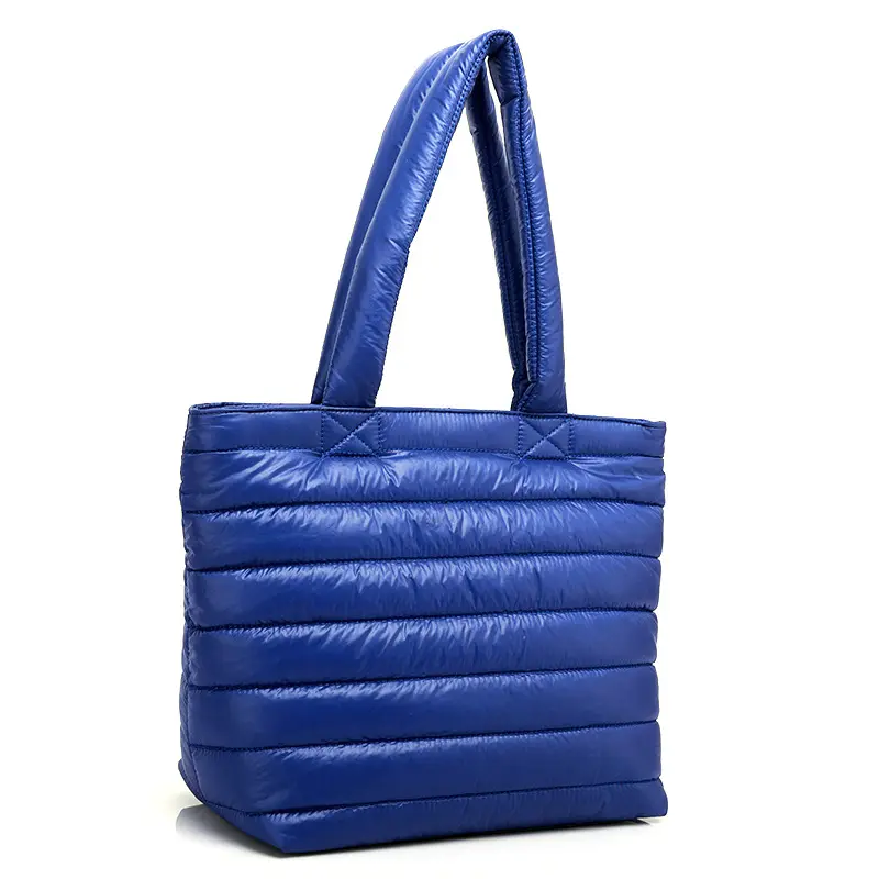 Pro Blauw Lichtgewicht Waterdichte Nylon Ruimte Baal Katoen Gewatteerde Tote Reistas Shopper Handtas Met Rits