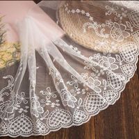 Dentelle brodée florale blanche de haute qualité, 32 cm de large, en maille écologique, pour ourlets de vêtements et sacs, bordure de tissu DIY