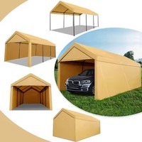 3x6 m Tente Garage Premium Carport Pasture Tent 180 g PE Tarpaulin Cadre tout métal et toit en style Peak avec Sid amovible