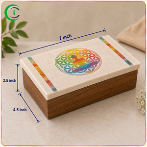 Boîte de rangement en bois avec couvercle en marbre de grès de qualité supérieure, 7 pouces, organisateur de bijoux décoratif pour coiffeuses, chambres et salons - Product Image 2
