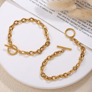 Stainless Steel Ot Buckle Necklace And <b>Bracelet</b> <b>Set</b> Gold For Women Everyday Wear Geometric Design - Product Image 2