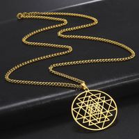Collier de méditation hindou Sri Yantra pour homme, en acier inoxydable couleur or, longue chaîne, amulette, bijoux de géométrie sacrée