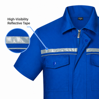 Combinaison de travail unisexe d'usine à manches courtes, en tissu durable et imperméable, avec fermeture éclair, pour homme, uniforme de travail d'été