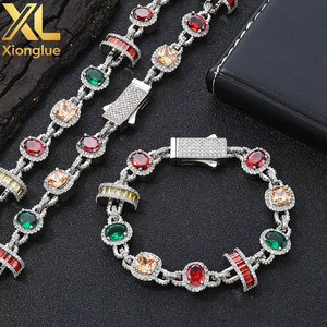 Hip Hop Luxury <b>Copper</b> Jewelry Set Iced Out Link <b>Bracelet</b> Chain Set Men Women Claw Setting - Product Image 2