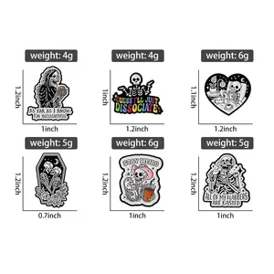 Broche de esqueleto esmaltado estilo punk de Halloween '0 Stay Weird', insignia para solapa de bolso, accesorio de joyería gótica - Product Image 2