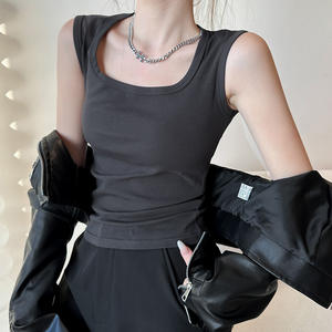 Camisole décontracté débardeur pour femme avec logo sur le devant coussin de poitrine intégré anti-marche haut sans manches de <span class=keywords><strong>grande</strong></span> <span class=keywords><strong>taille</strong></span> - Product Image 4