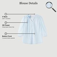 Chemisier bleu clair CHIU SHUI à col en V avec fleurs 3D et corsage détachable boutonné sur le devant pour femme