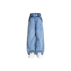 Jeans in denim lavato a gamba larga casual da bambina per il commercio estero, stile quattro stagioni, con elastico in vita, per bambini più grandi - Product Image 1
