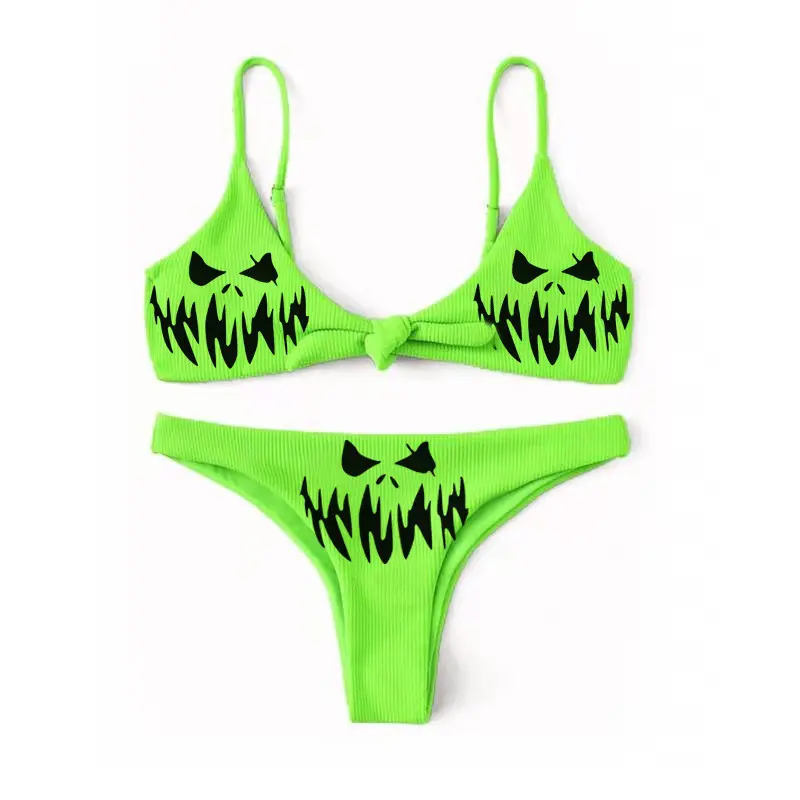 Phantasie sexy Bikini Laufsteg Badeanzug lustig Schädel Print Bikini Top Halloween Goth Rib Badeanzug sein