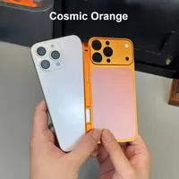 Coque de téléphone portable en alliage couleur originale, anti-traces de doigts, design épuré, avec grande fenêtre de visualisation pour 13/14/15/16/17 Pro Max