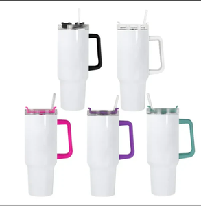 Gobelet isotherme vierge de 40 oz avec poignée colorée et couvercles, pour sublimation, idéal pour le voyage, le café et comme bouteille d'eau avec paille, pour transfert par impression à chaud - Product Image 1