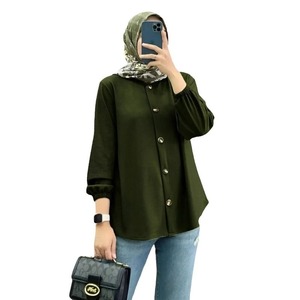 Cárdigan Retro para mujer, camisa holgada, estilo informal, musulmán, seda helada, cuello arrugado, Tops de inmersión sin planchar, tela - Product Image 5