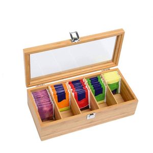 Caja de Té de Madera Natural al por Mayor, Caja de Té de Bambú para Organizar Bolsitas de Té - Product Image 1
