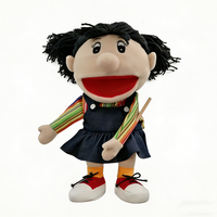 Marionnette à bouche mobile pour fille avec bâton de contrôle, marionnette ventrilque intégrale noire à queue de cochon avec jupe en jean
