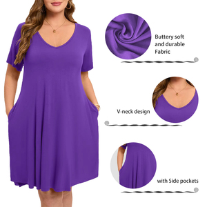 POVTY Vente en gros T-shirt taille plus personnalisé à manches courtes et à col en V pour femmes, <span class=keywords><strong>robe</strong></span> évasée avec poches, tenue d'<span class=keywords><strong>été</strong></span> décontractée - Product Image 2