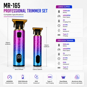 Set Regolacapelli e Rifinitore MRY per Barba e Capelli, Kit da Barbiere Professionale con Lama a <span class=keywords><strong>T</strong></span>, Ricaricabile, Impermeabile IPX5, Corpo in Lega, 6500 RPM, per Uomo - Product Image 5