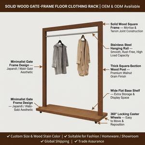 Expositor de Ropa Personalizado de Lujo en Madera y Metal con Superficie Electrochapada y Protección Contra la Corrosión para Tiendas de Ropa - Product Image 1