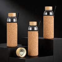 Botol Air Kaca Reusable Grosir 500ml/750ml/1000ml, Tutup Bambu, Sarung Gabus, Anti Bocor, untuk Minuman Energi, Kemasan Custom