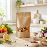 Sachets Mylar thermoscellables à fenêtre, personnalisables, à trois soudures latérales, pour l'emballage de chips de banane, de fruits secs et de snacks