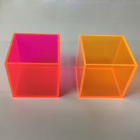 Cube organisateur en perspex orange uni fait à la main avec couvercle rabattable, cadeau d'anniversaire, socle, cube à 6 faces orange fluorescent