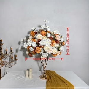 Boule de fleurs artificielle réaliste en soie faite à la main, moderne, marron et blanche, pour centre de table de mariage, fête des Mères et Noël - Durable - Product Image 2