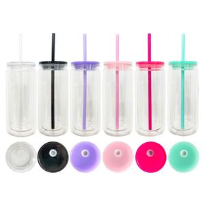 Gobelet isotherme en plastique double paroi 16 oz avec trou pré-percé et bouchon en silicone, transferts UV DTF pour café glacé - Product Image 2