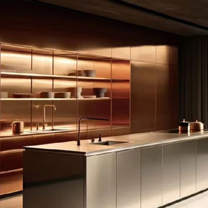 เฟอร์นิเจอร์ครัวสำเร็จรูปสไตล์โมเดิร์นสำหรับโรงแรมเชิงพาณิชย์ ดีไซน์หรูหราแบบอิตาลี ชุดตู้เก็บของติดผนังพร้อมไอส์แลนด์ ผลิตภัณฑ์โลหะสำหรับห้องนั่งเล่น - Product Image 6