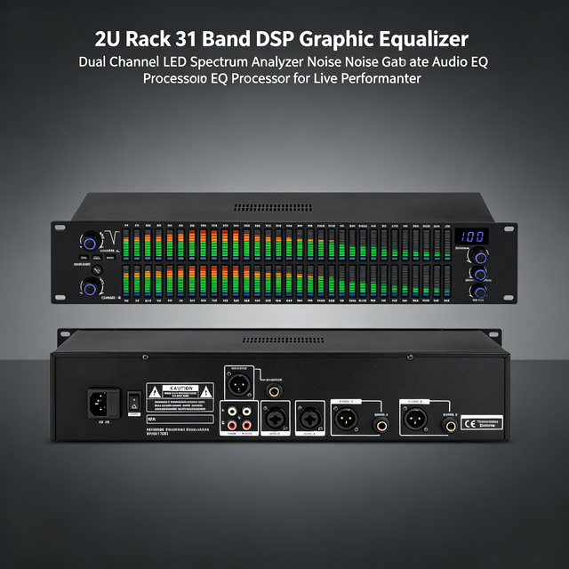 EIF EQ-312 2U Rack Metal 31 Band DSP Graphic Equalizer Dual Channel LED Spectrum Analyzer Noise Gate Audio Processor