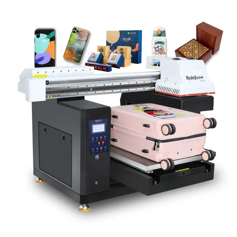 Rainbow pvc foam board digital inkjet uv flatbed printer A2 with DX8 for Metal plastic and cardboard boxes
