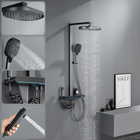LED Gun Grey Brass Dusch set Wasserfall Bad Wasserhahn Soft Jet Brushed Finish für Hotels Rainfall Badezimmer Wasch dusch kopf