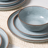 Service de vaisselle en grès bleu ondulé semi-mat, moderne et luxueux, compatible lave-vaisselle, pour restaurant, mariage, fête et usage domestique