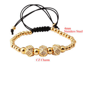 Classic <span class=keywords><strong>Triple</strong></span> CZ Pave Charms perline in acciaio inossidabile bracciale Macrame uomo donna JBS9583 - Product Image 2