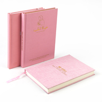 Carnet personnalisé avec couverture en lin rose mignon, impression à chaud, ruban couleur personnalisé, encre écologique à base de soja