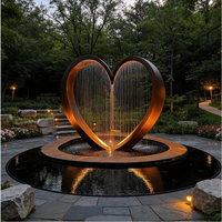Fontaine d'eau circulaire en acier inoxydable poli miroir sur mesure, rideau de pluie, art métallique pour jardin extérieur