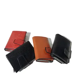 Customized RFID SAFE Leather wallet automatic card slider Men wallet