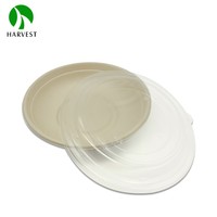 Boîtes à emporter rondes jetables de 24 oz en bagasse, style moderne, écologiques, résistantes à la graisse et compatibles micro-ondes, marque Harvest, avec couvercle