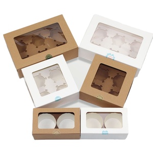Scatole <span class=keywords><strong>per</strong></span> Cupcake in Cartone Riciclato con Logo Personalizzato, Stampa a Quattro Colori e 6 Fori, Sicure <span class=keywords><strong>per</strong></span> Alimenti, con Coperchio Trasparente - Product Image 1