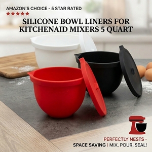 Hot Sale Silicone Bowl Liners for Kitchenaid <b>Mixers</b> 5 Quart Mixing Bowl Liner with Lid Reusable Silicone Liner Bowls for Bakery - Product Image 1