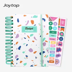 Joytop批发多色碎片设计A5 12个月预算计划员螺旋日记本带贴纸议程