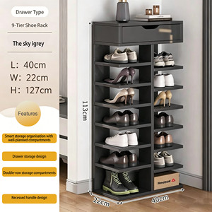 <span class=keywords><strong>Meuble</strong></span> de rangement à chaussures mural moderne en <span class=keywords><strong>bois</strong></span> massif multicouche à double rangée interne avec 6 étagères - Product Image 3