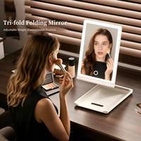 Miroir de maquillage pliable à LED, miroir de vanité de bureau, commande tactile, 3 couleurs de lumière, miroir cosmétique rechargeable pour logo personnalisé