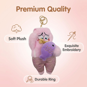 Portachiavi Peluche Gatto Simpatico e Stravagante con Espressione Pieno di Pietà, Giocattolo Morbido Creativo, Mini Ornamento per Borsa con Cuore, Rosa, Pesce, Mascotte, Regali - Product Image 2