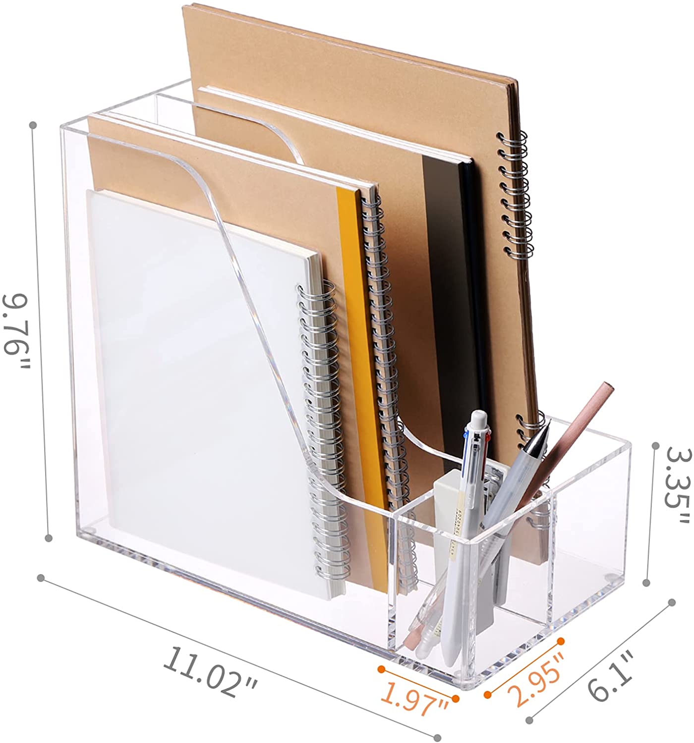 Акриловый Органайзер для файлов, многофункциональный прозрачный Настольный органайзер для аксессуаров с 2 слотами, держатель для журналов и книг