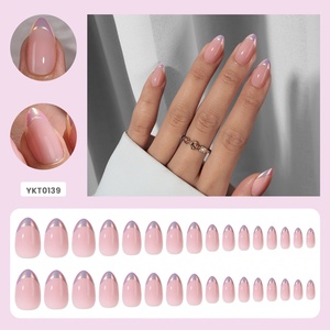 BTArtbox Kits de faux ongles à presser personnalisés en gros, design laser rose, French manucure, courts, forme amande, en gels souples - Product Image 2