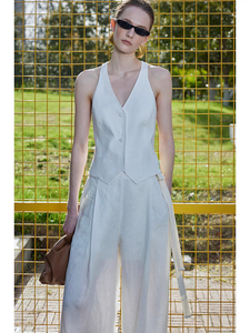 Gilet de costume pour femme, personnalisable, en pur lin, robuste, coupe ajustée, style débardeur, style 'Old Money', pour <span class=keywords><strong>pantalon</strong></span> d'été - Product Image 2