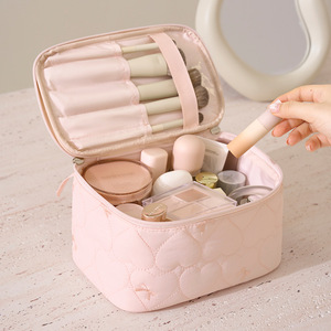 Large Capacity <b>Makeup</b> Bag Portable Cosmetic <b>Case</b> With Brush Compartment For Travel And Daily Use Pink Beige Black Rose Red Blue - Product Image 1